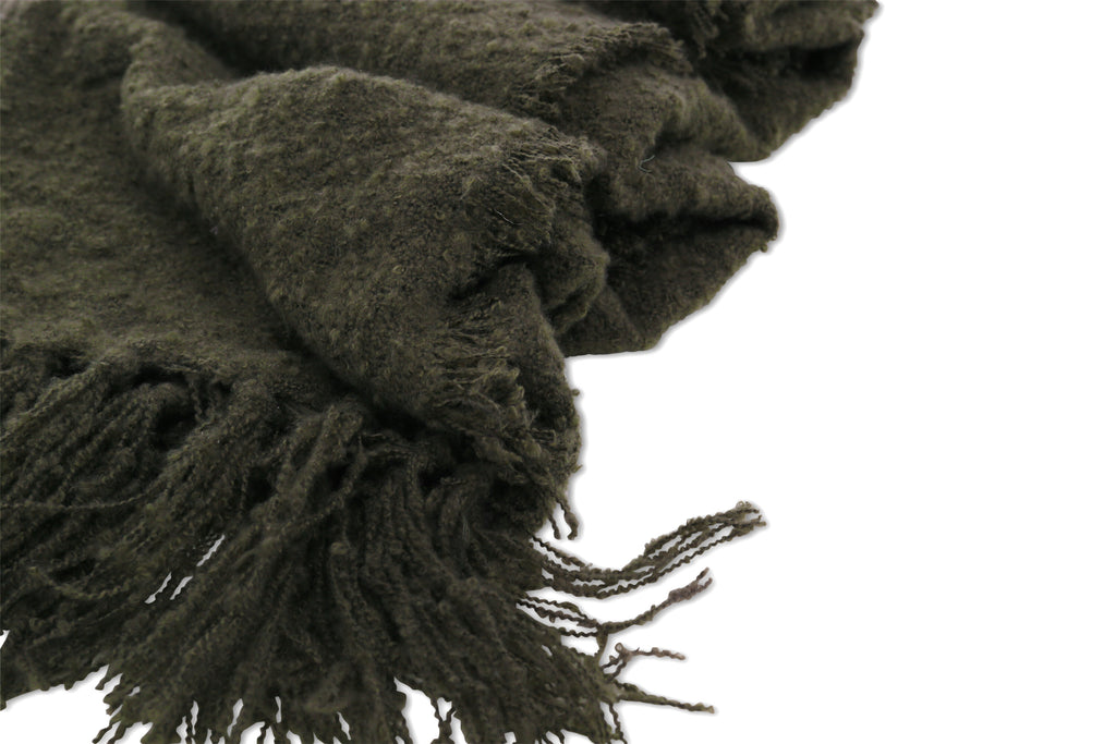 Stanly pläd med band och tofsar 170x130 cm mossgrön polyester