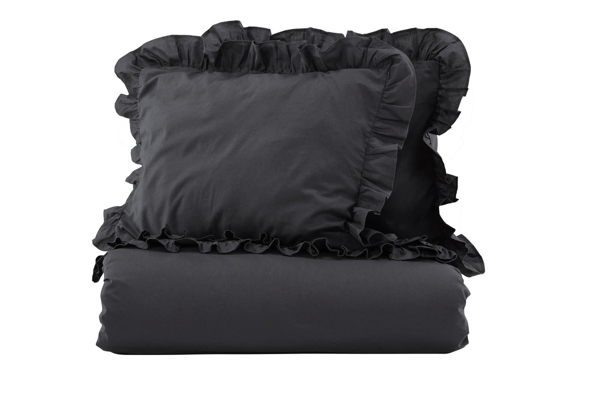 Levi påslakanset med volang 240x220 cm antracitgrå bomull