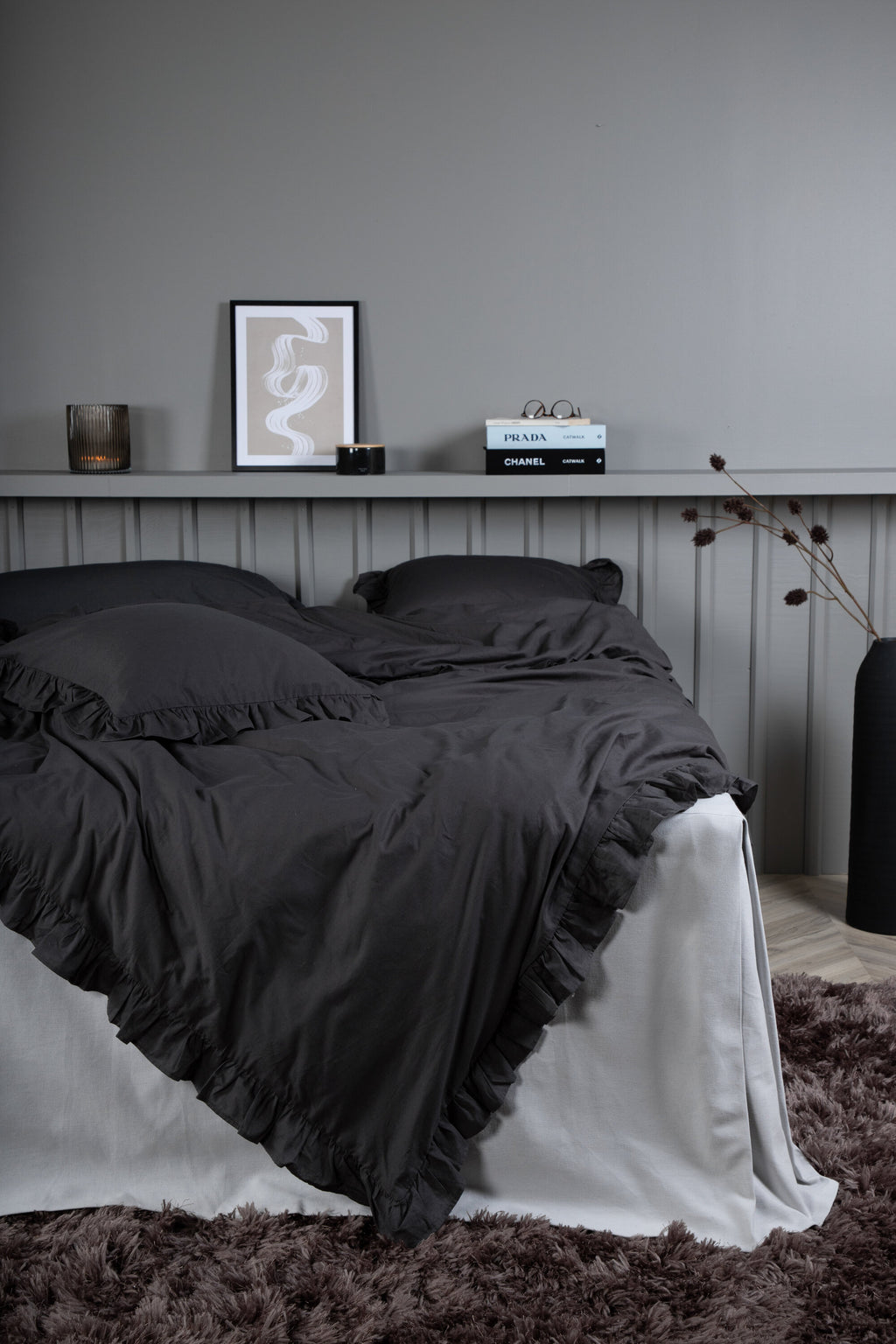 Levi påslakanset med volang 240x220 cm antracitgrå bomull
