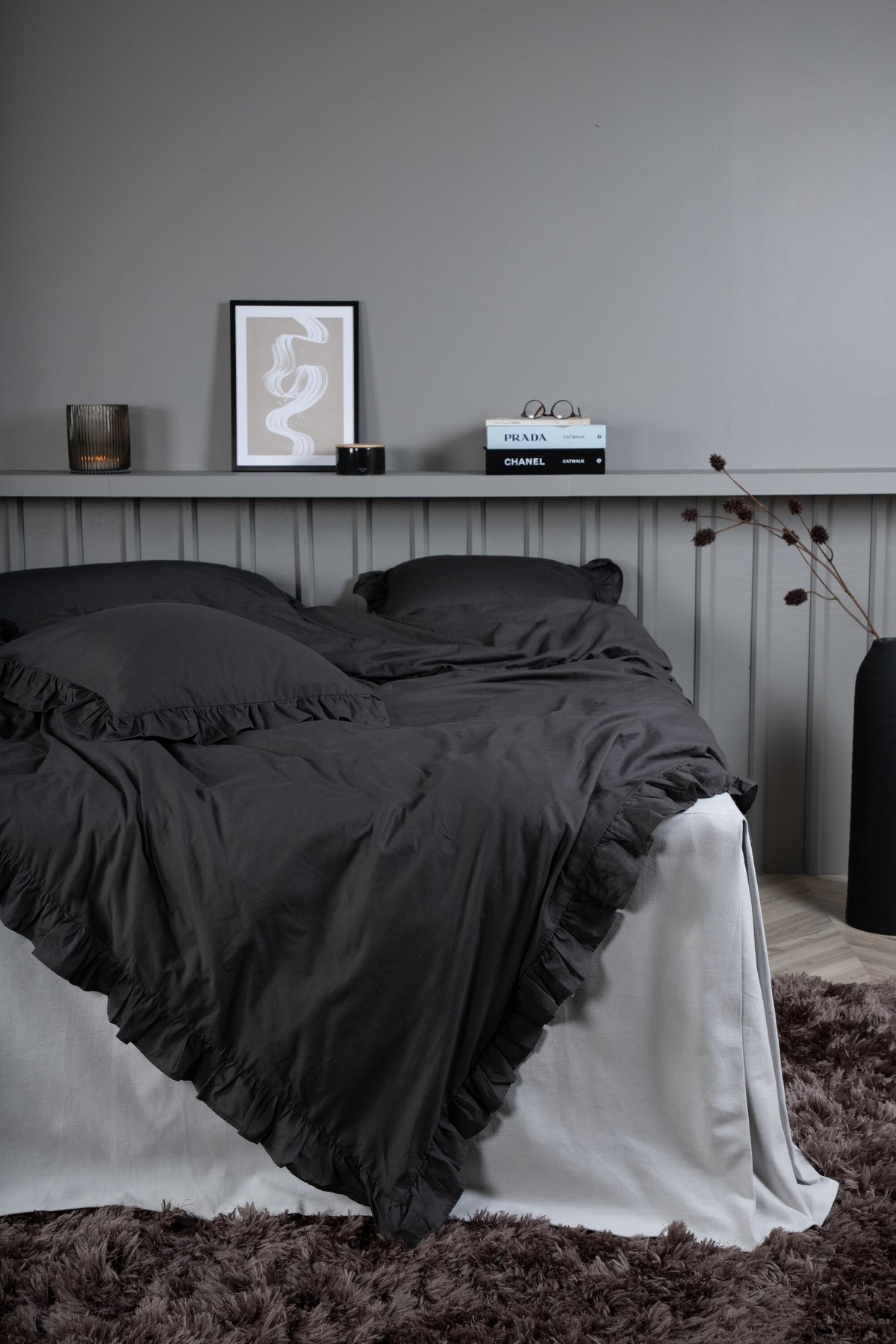 Levi påslakanset med volang 240x220 cm antracitgrå bomull