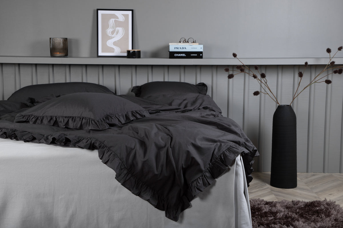 Levi påslakanset med volang 240x220 cm antracitgrå bomull