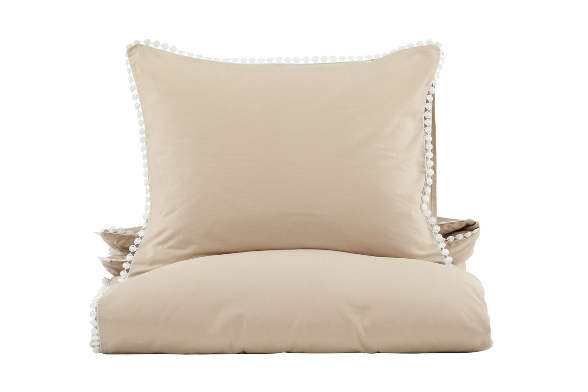 Livia bäddset 150x200 cm beige bomullssatin med vit dekor