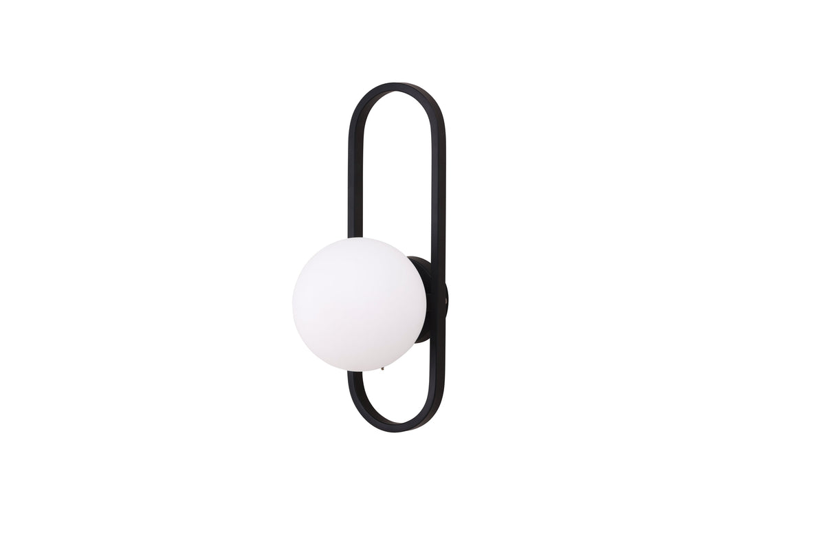 Alpes vägglampa svart med vitt glas