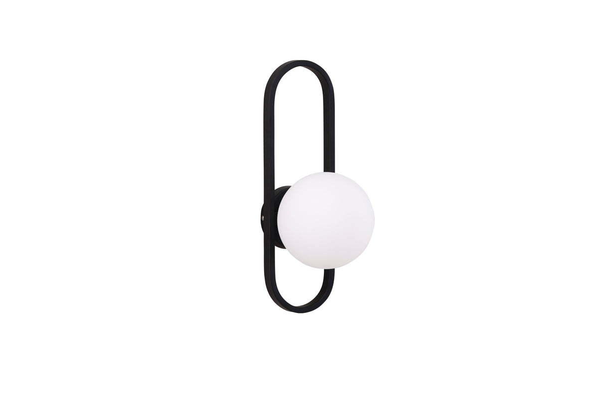 Alpes vägglampa svart med vitt glas