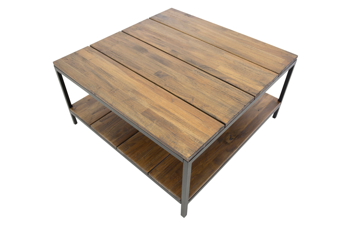 Padang soffbord 80x80x40 cm svart och mörk teak