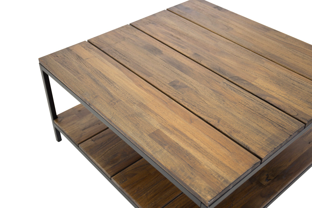 Padang soffbord 80x80x40 cm svart och mörk teak