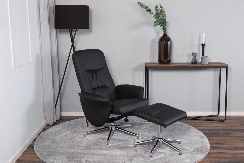 Rolf relaxfåtölj med fotpall svart konstläder