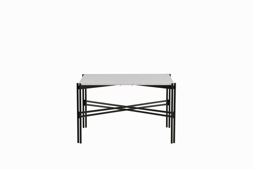 Razzia soffbord 75x75x48 cm vit terrazzo med svart underrede