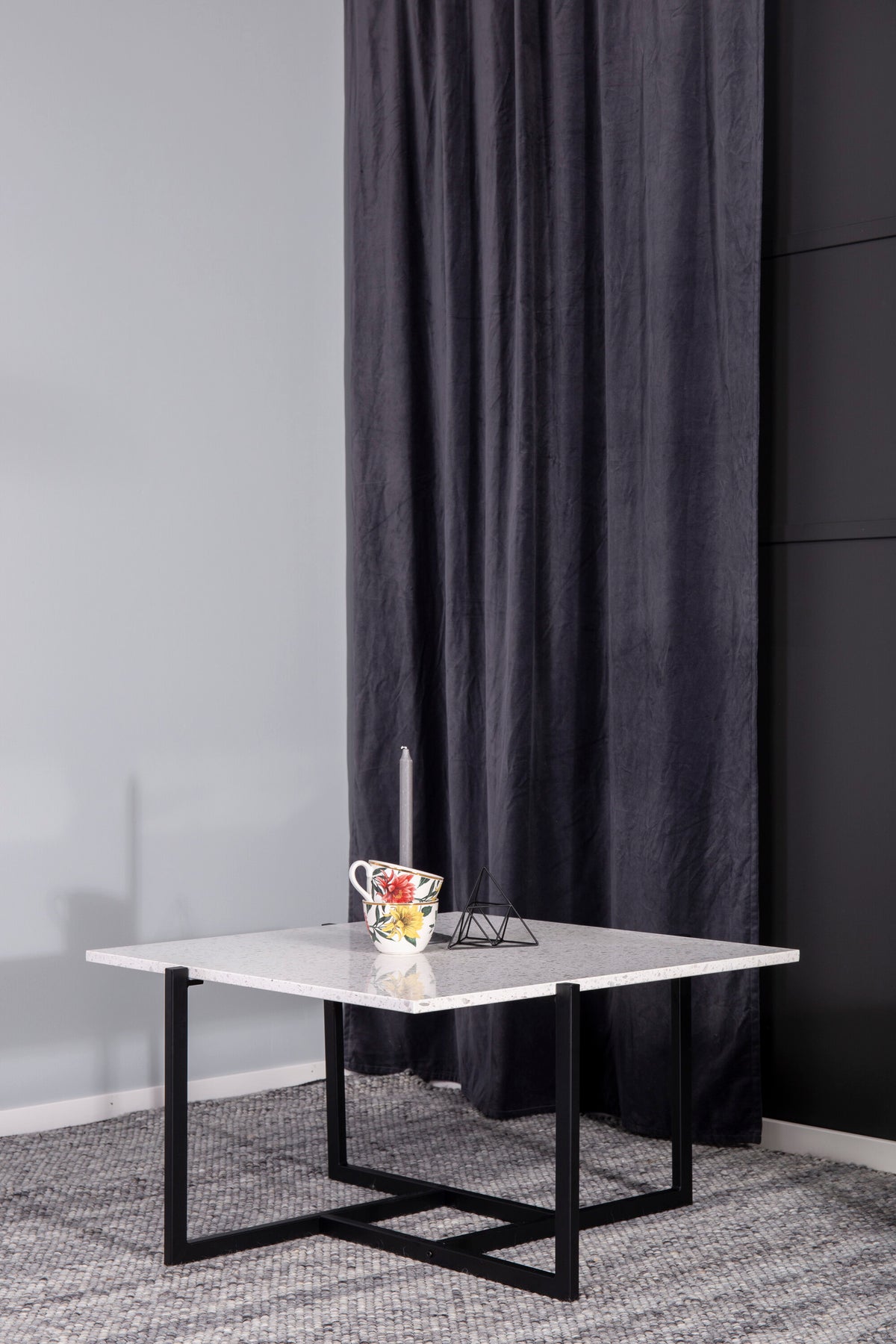 Hybrid soffbord 80x80 vit terrazzo/svart