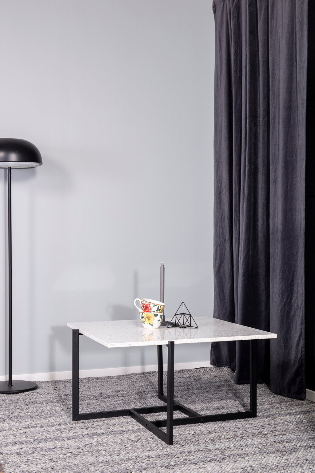 Hybrid soffbord 80x80 vit terrazzo/svart