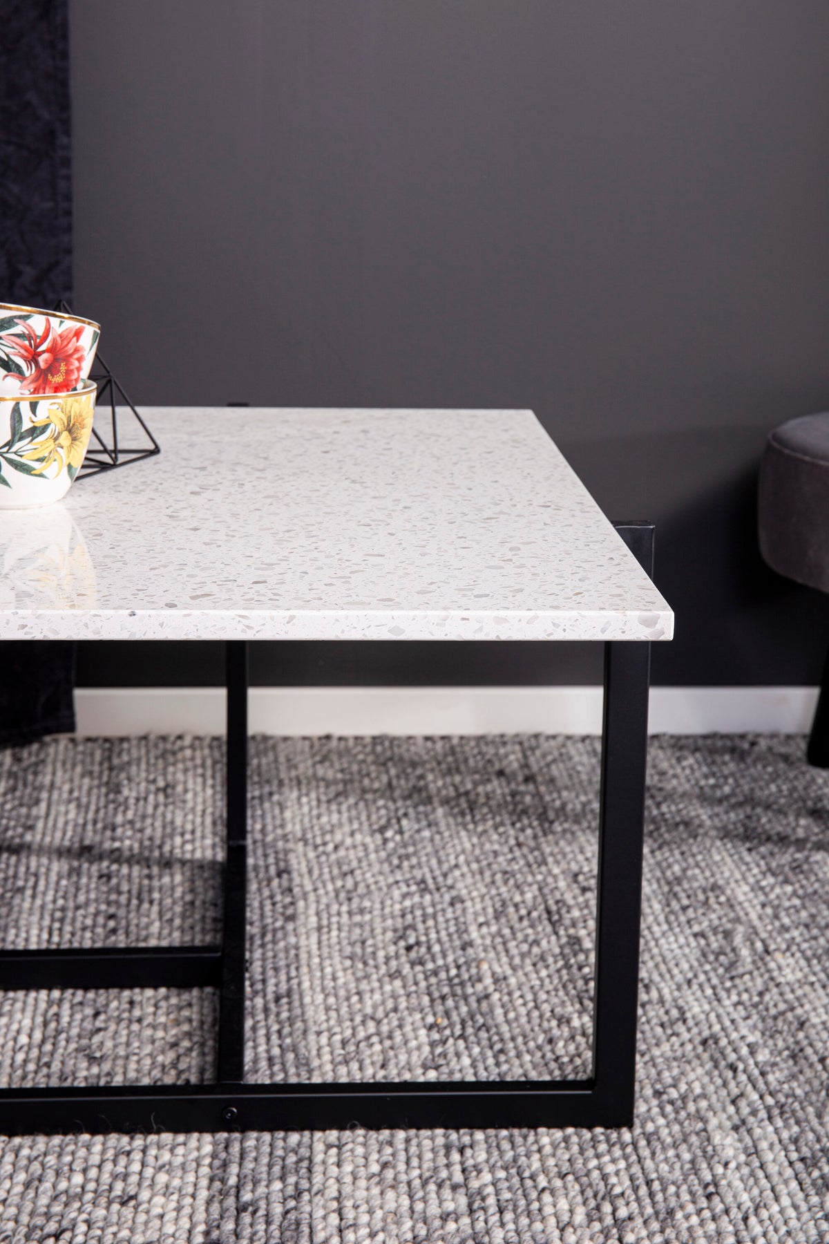 Hybrid soffbord 80x80 vit terrazzo/svart