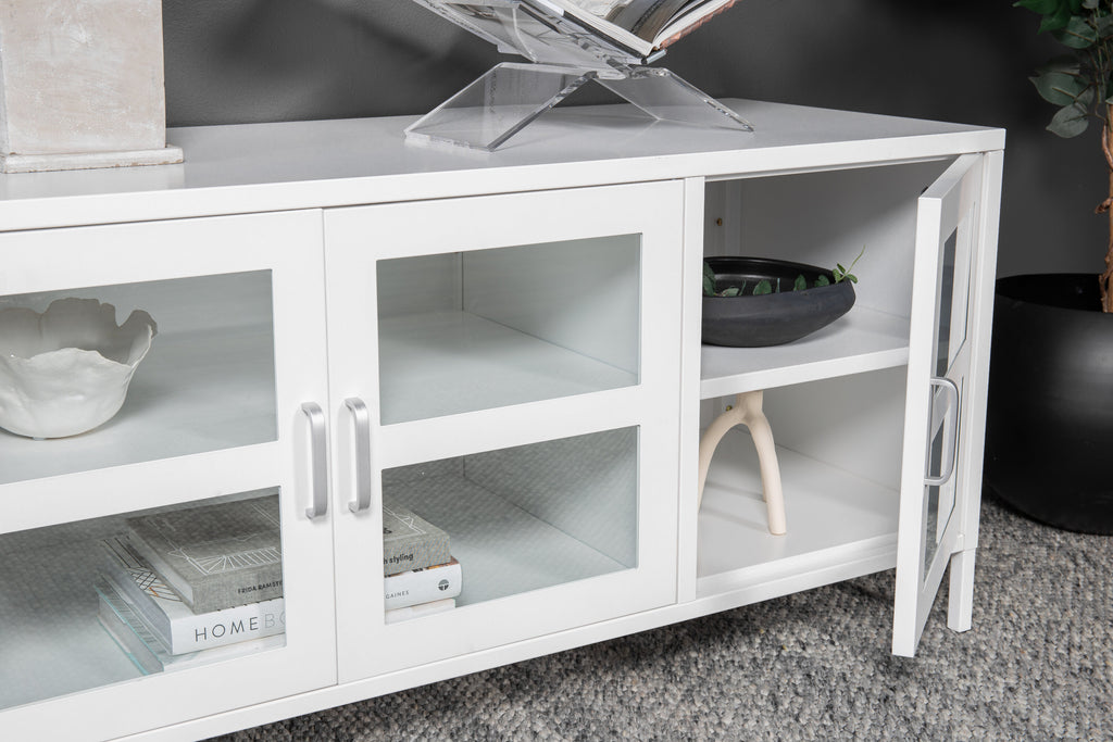 Acero tv-bänk vit i glas och stål