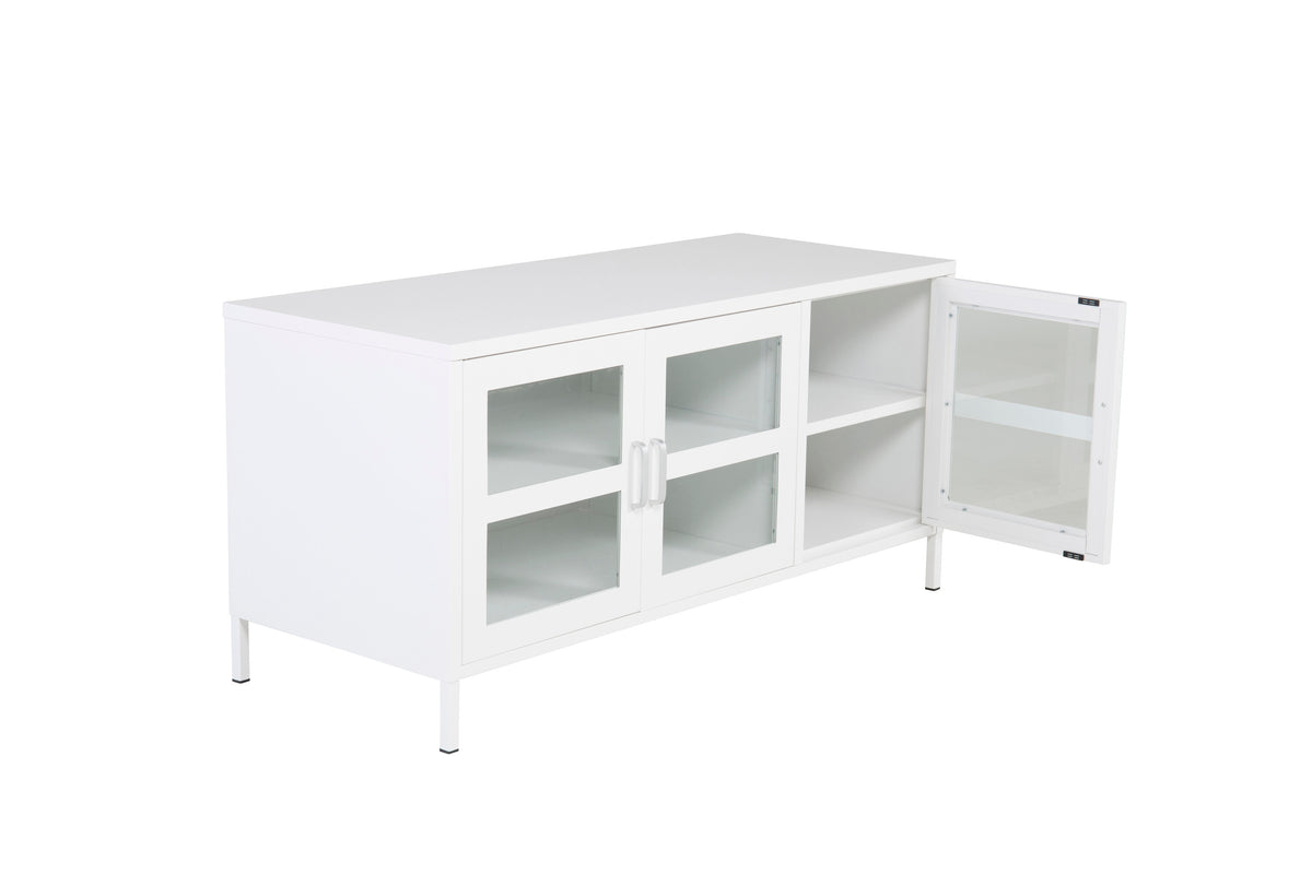 Acero tv-bänk vit i glas och stål