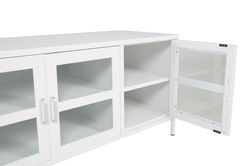 Acero tv-bänk vit i glas och stål