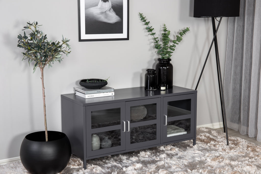 Acero tv-bänk ljusgrå i glas och stål