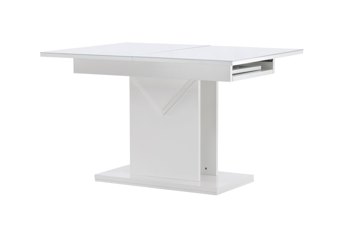 Pluto matbord 120/160x90 cm vitt i MDF och glas