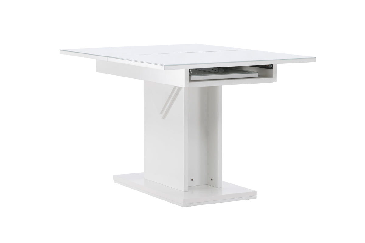 Pluto matbord 120/160x90 cm vitt i MDF och glas