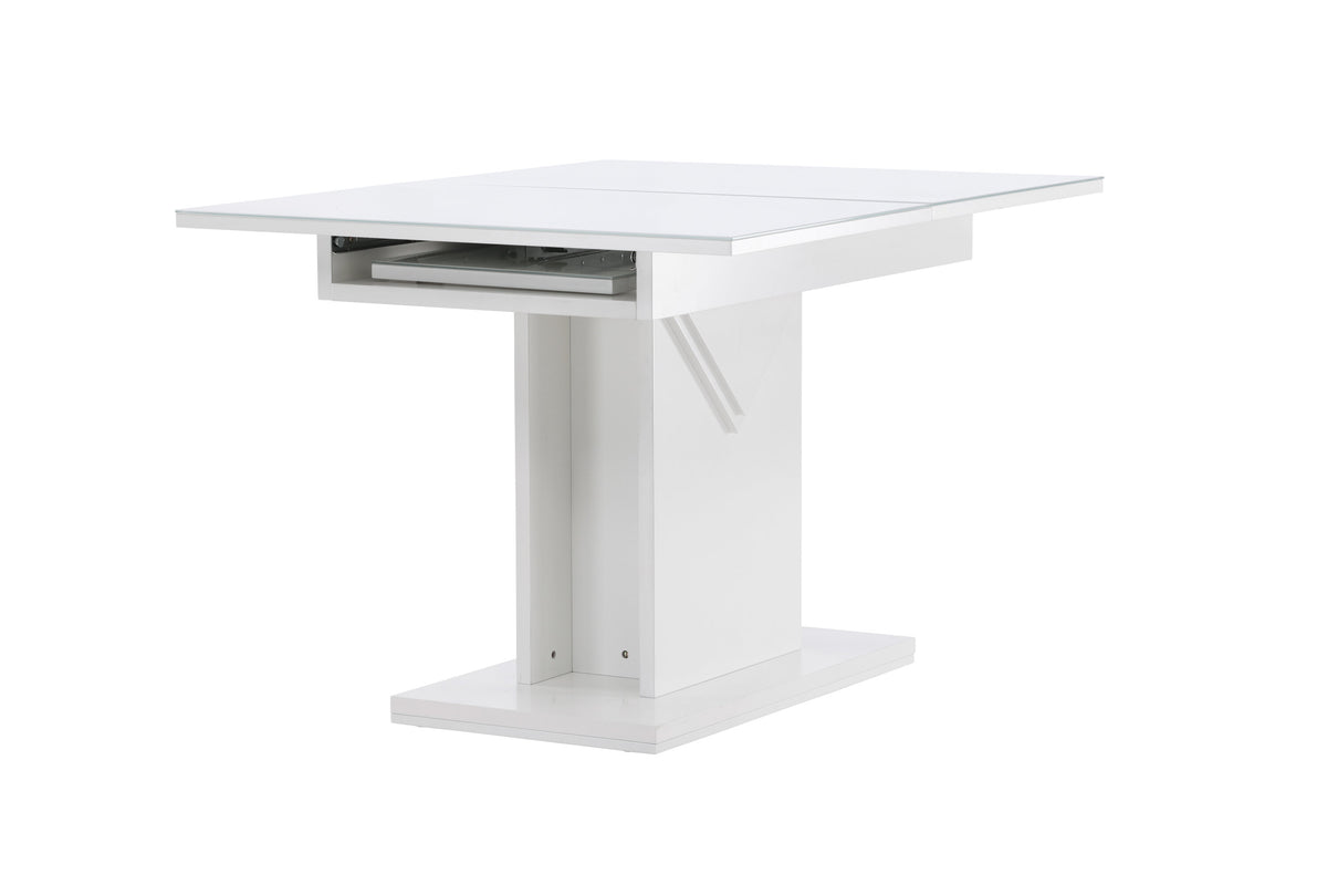 Pluto matbord 120/160x90 cm vitt i MDF och glas