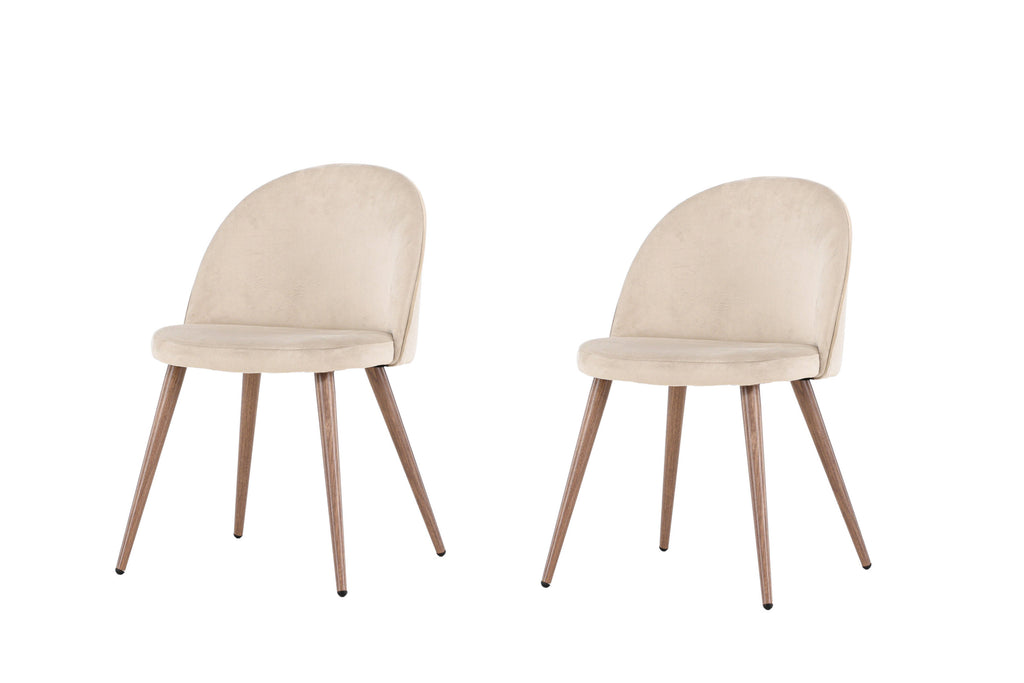 Velvet matstol 2-pack beige polyestersammet med ben i träimitation