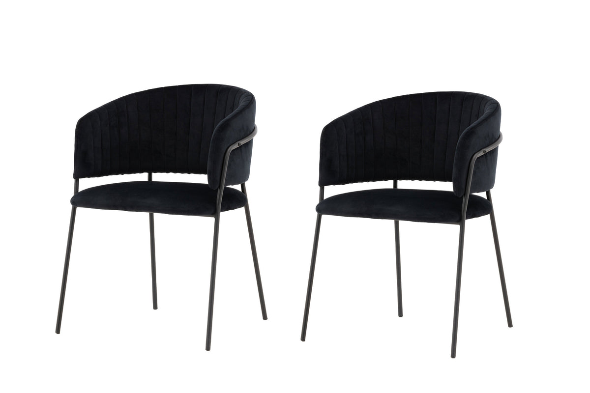Selma matstol 2-pack svart sammet och svart stål