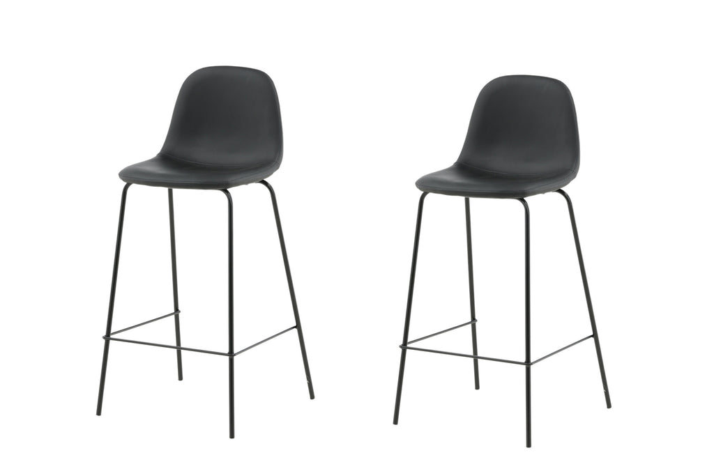 Polar barstol 2-pack svart konstläder med svarta ben