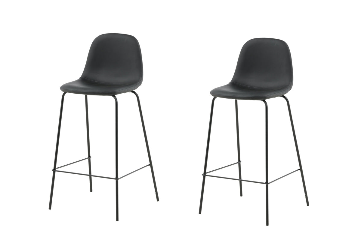 Polar barstol 2-pack svart konstläder med svarta ben