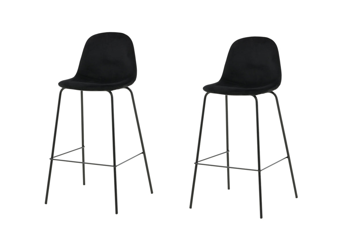 Polar barstol 2-pack svart sammet med svarta ben