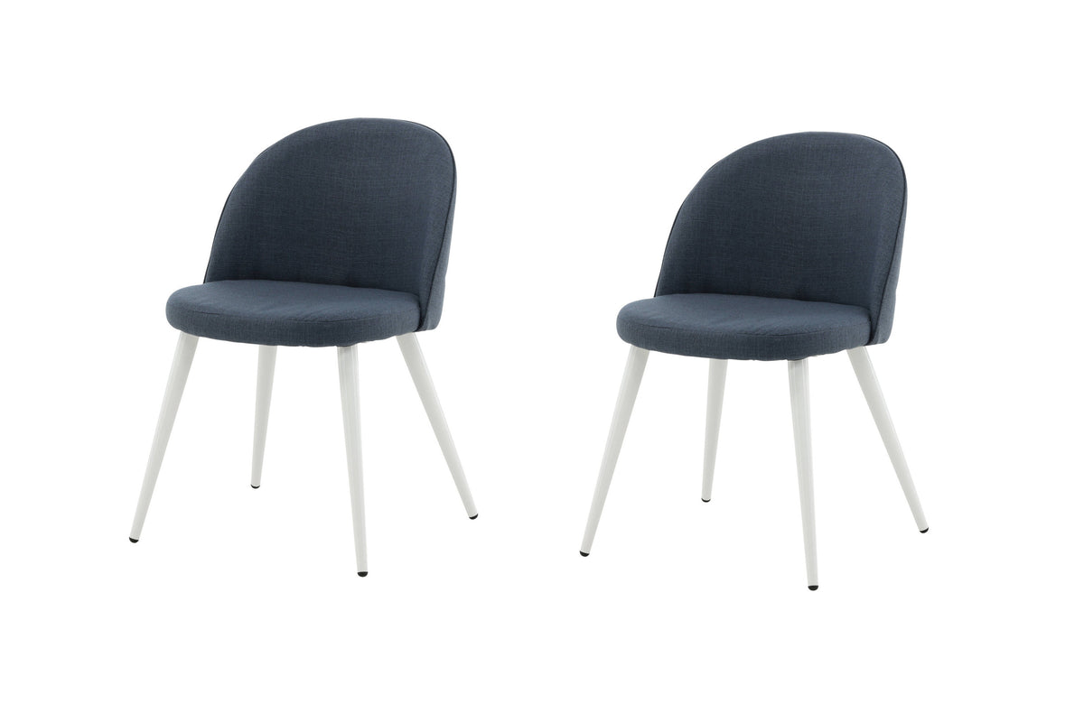 Velvet matstol 2-pack blått tyg med vita ben