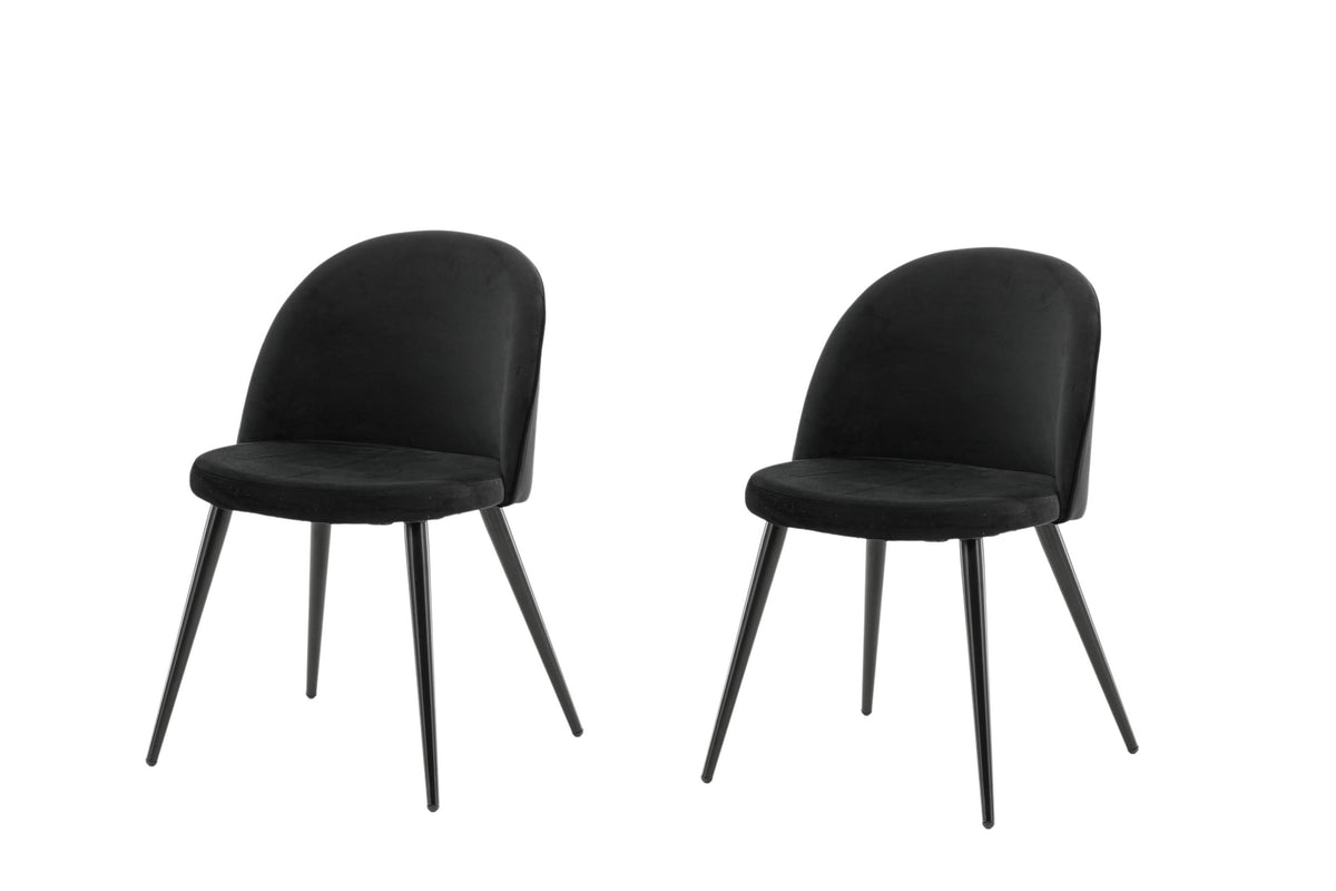 Velvet matstol 2-pack svart sammet med svarta ben