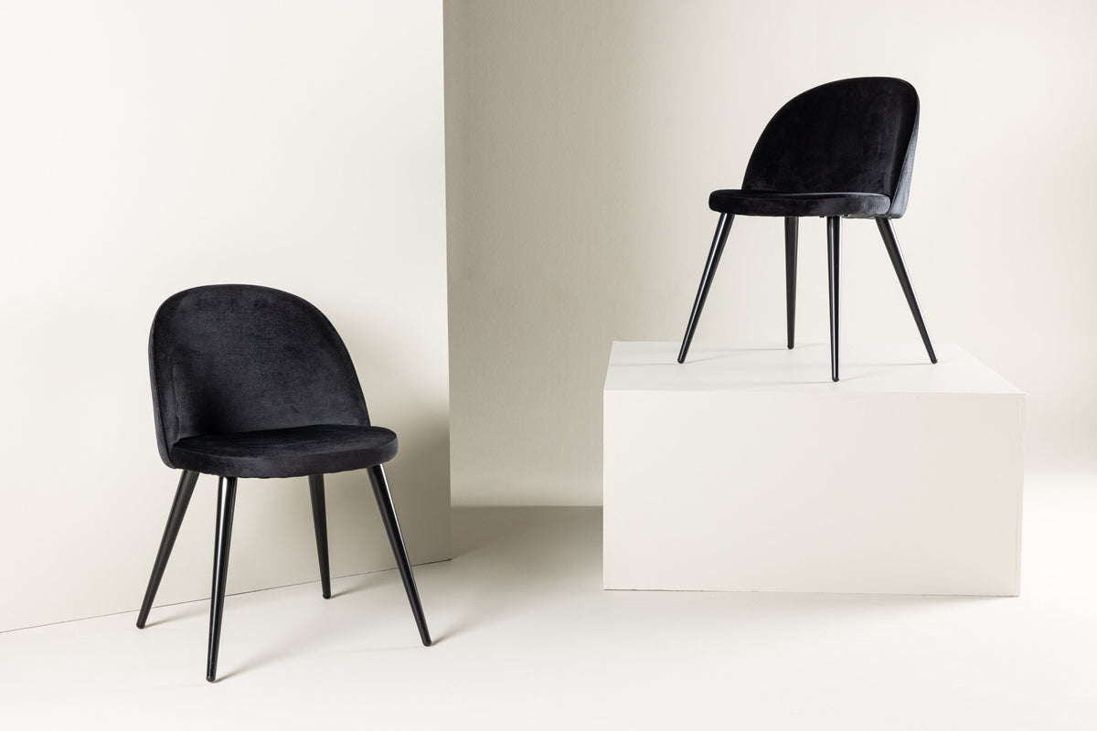 Velvet matstol 2-pack svart sammet med svarta ben