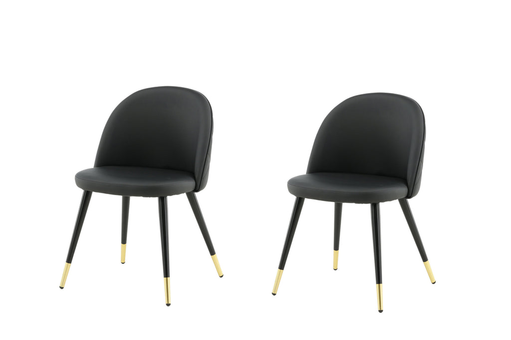 Velvet matstol 2-pack svart konstläder med mässingsfärgade ben och sömmar i ryggen