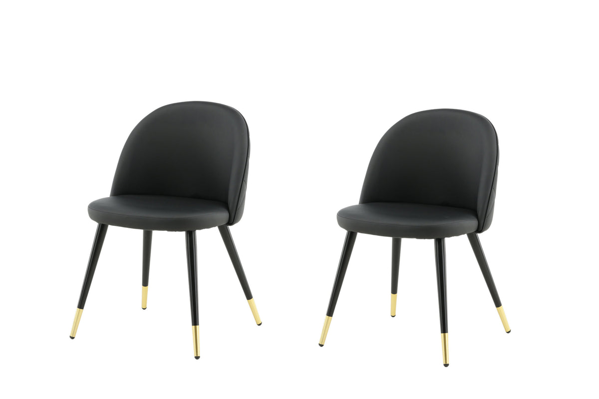 Velvet matstol 2-pack svart konstläder med mässingsfärgade ben och sömmar i ryggen