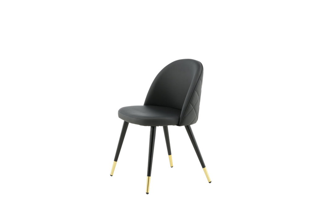 Velvet matstol 2-pack svart konstläder med mässingsfärgade ben och sömmar i ryggen