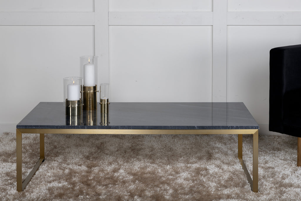 Estelle soffbord 120x60x36 cm grå marmor och mässingsfärgat stål