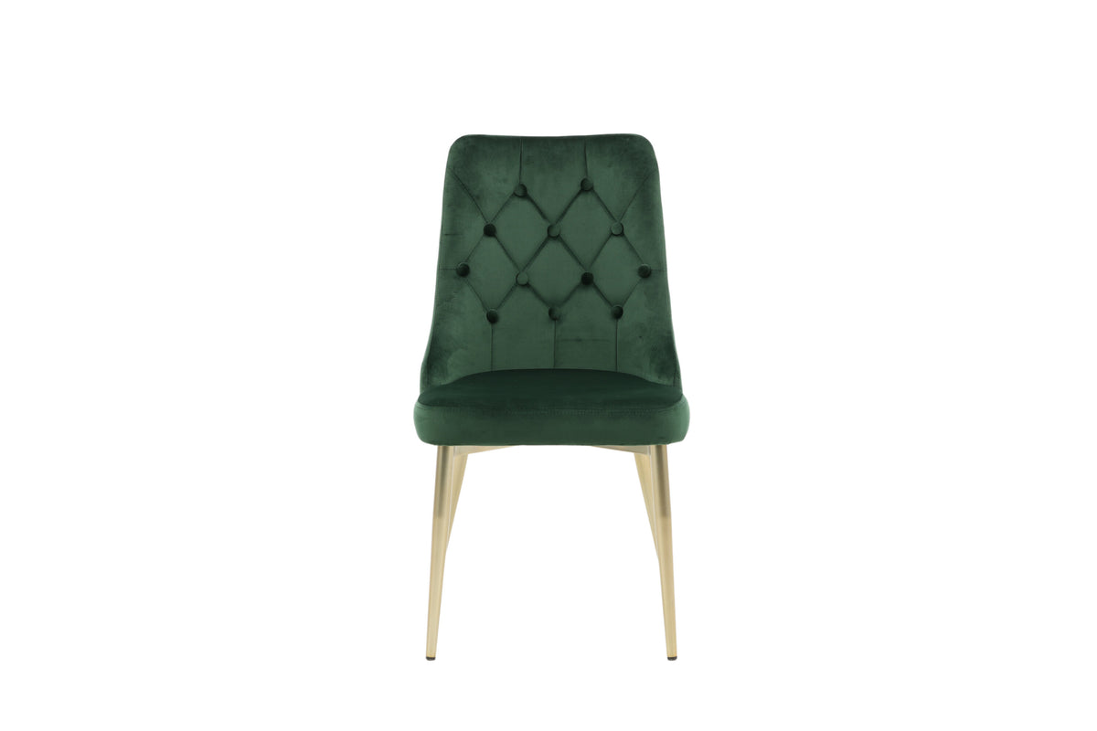 Velvet Lyx matstol 2-pack mossgrön sammet med matta mässingsfärgade ben