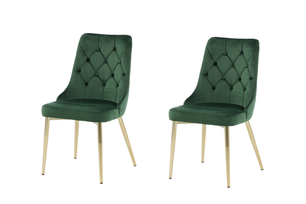 Velvet Lyx matstol 2-pack mossgrön sammet med matta mässingsfärgade ben