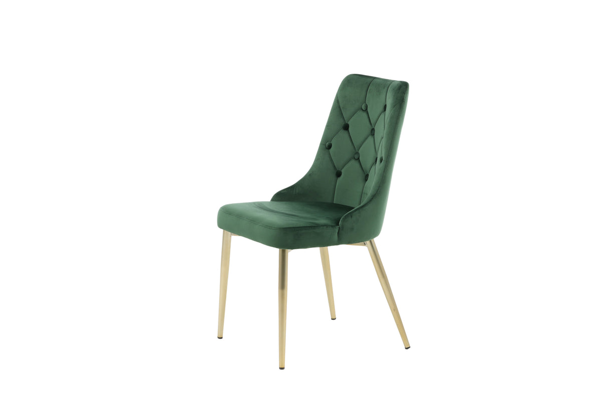 Velvet Lyx matstol 2-pack mossgrön sammet med matta mässingsfärgade ben