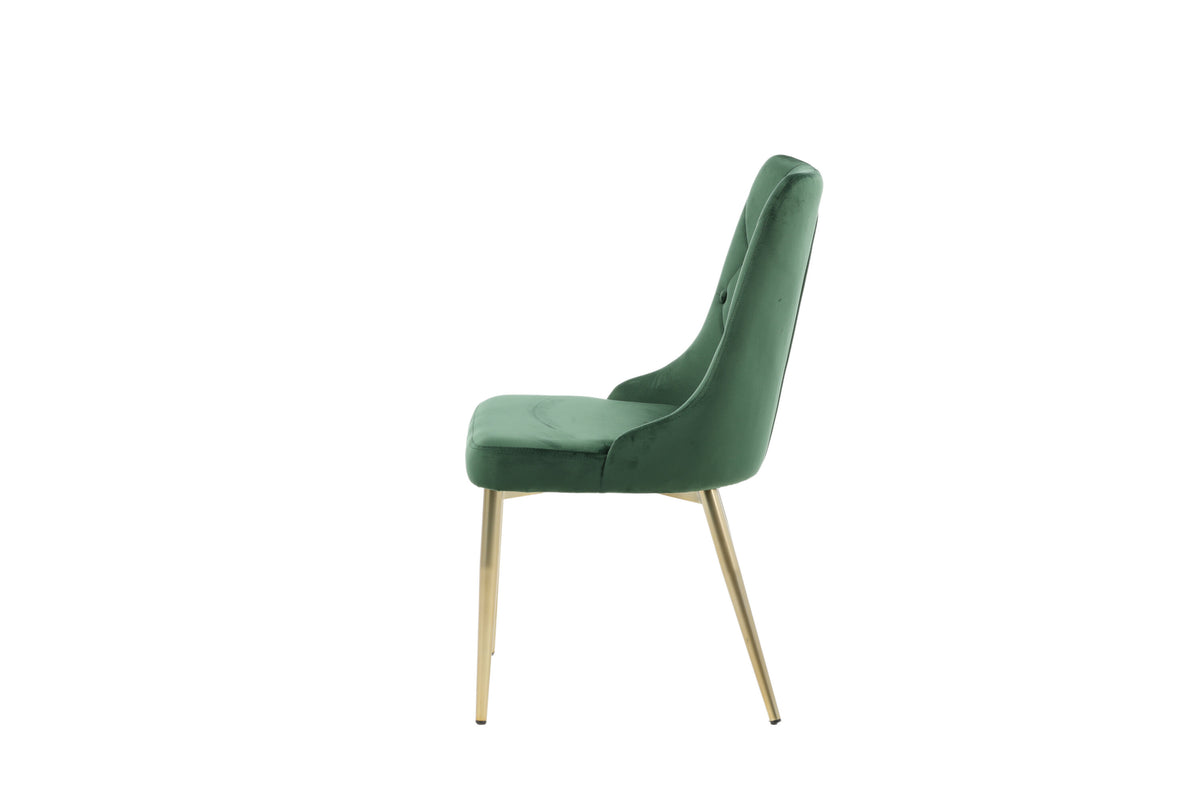 Velvet Lyx matstol 2-pack mossgrön sammet med matta mässingsfärgade ben
