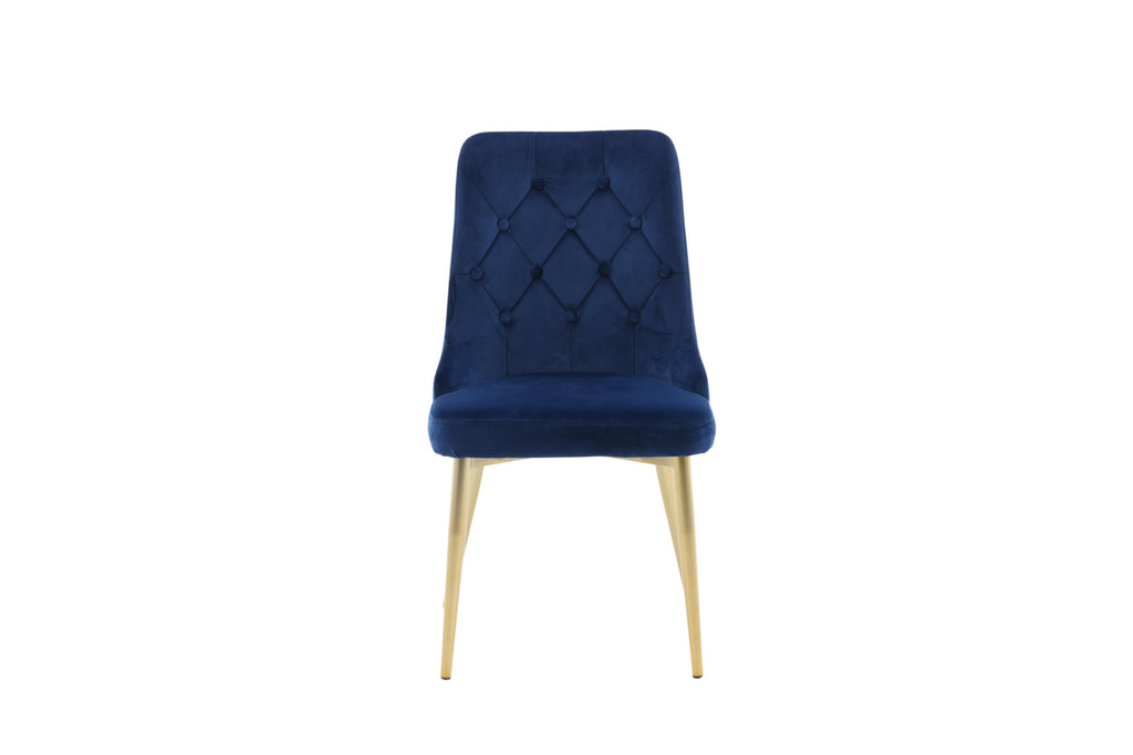 Velvet Lyx matstol 2-pack blå sammet med matta mässingsfärgade ben