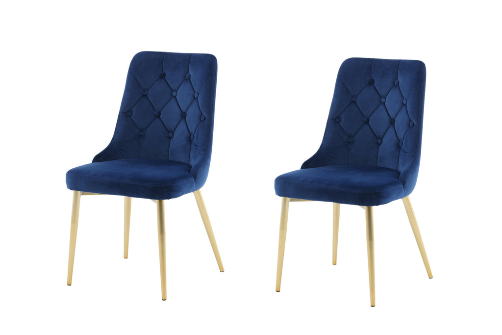 Velvet Lyx matstol 2-pack blå sammet med matta mässingsfärgade ben