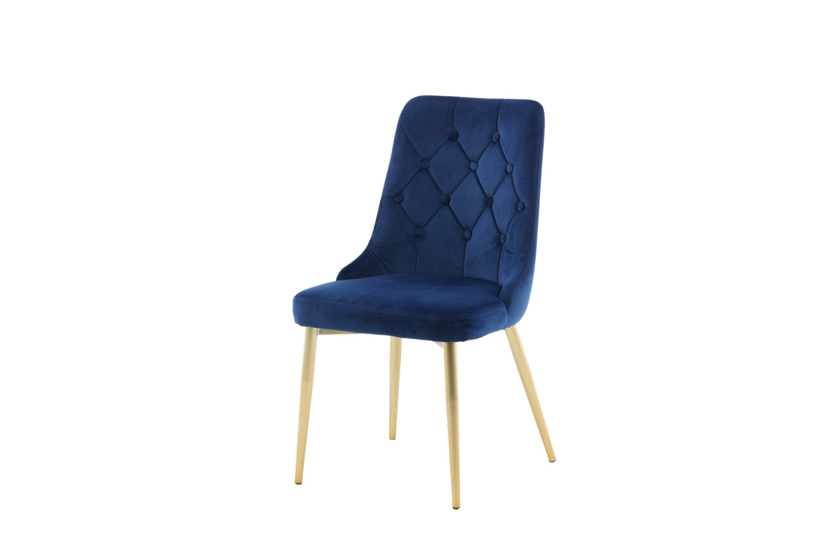 Velvet Lyx matstol 2-pack blå sammet med matta mässingsfärgade ben