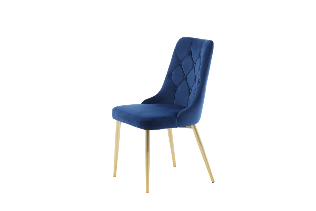 Velvet Lyx matstol 2-pack blå sammet med matta mässingsfärgade ben