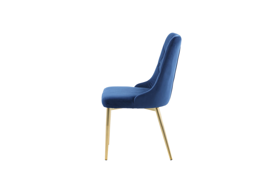 Velvet Lyx matstol 2-pack blå sammet med matta mässingsfärgade ben