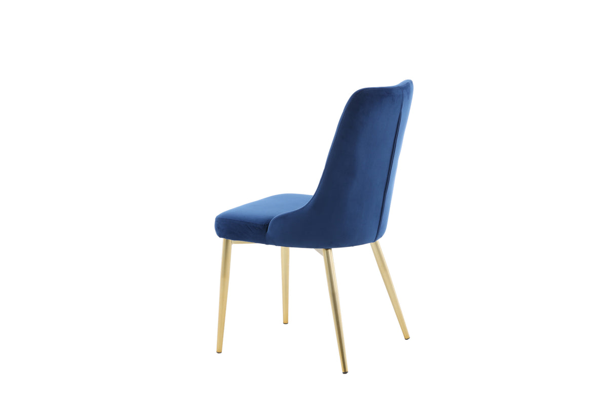 Velvet Lyx matstol 2-pack blå sammet med matta mässingsfärgade ben