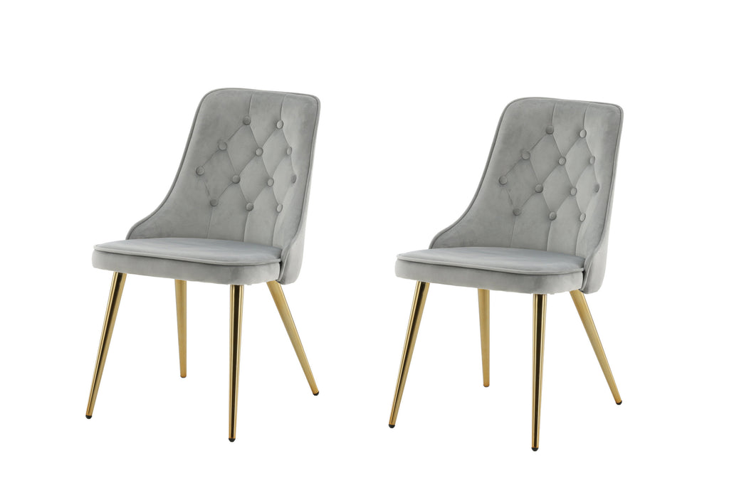 Velvet Deluxe matstol 2-pack ljusgrå sammet med borstade mässingsfärgade ben