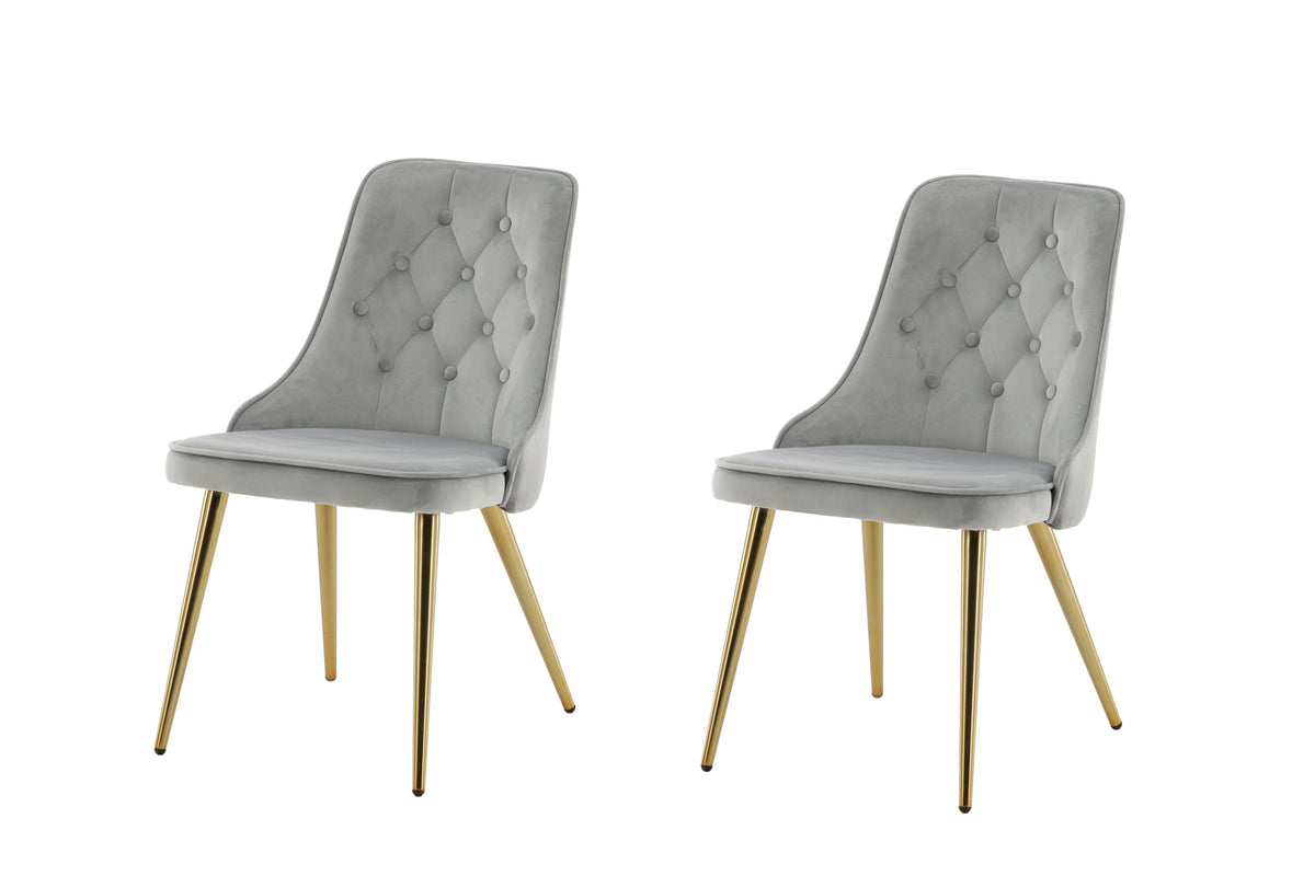 Velvet Deluxe matstol 2-pack ljusgrå sammet med borstade mässingsfärgade ben