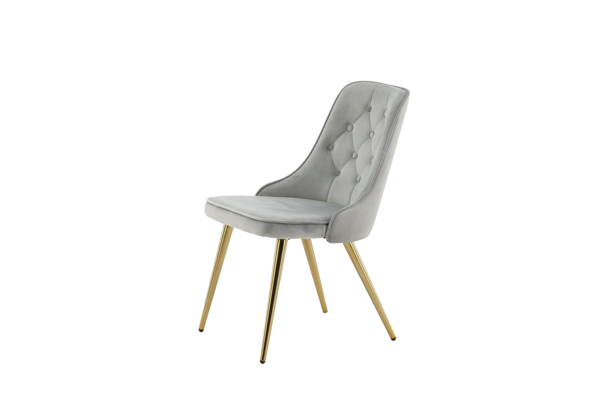 Velvet Deluxe matstol 2-pack ljusgrå sammet med borstade mässingsfärgade ben