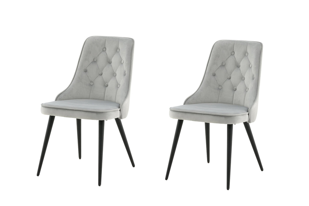 Velvet Deluxe matstol 2-pack ljusgrå sammet med svarta ben