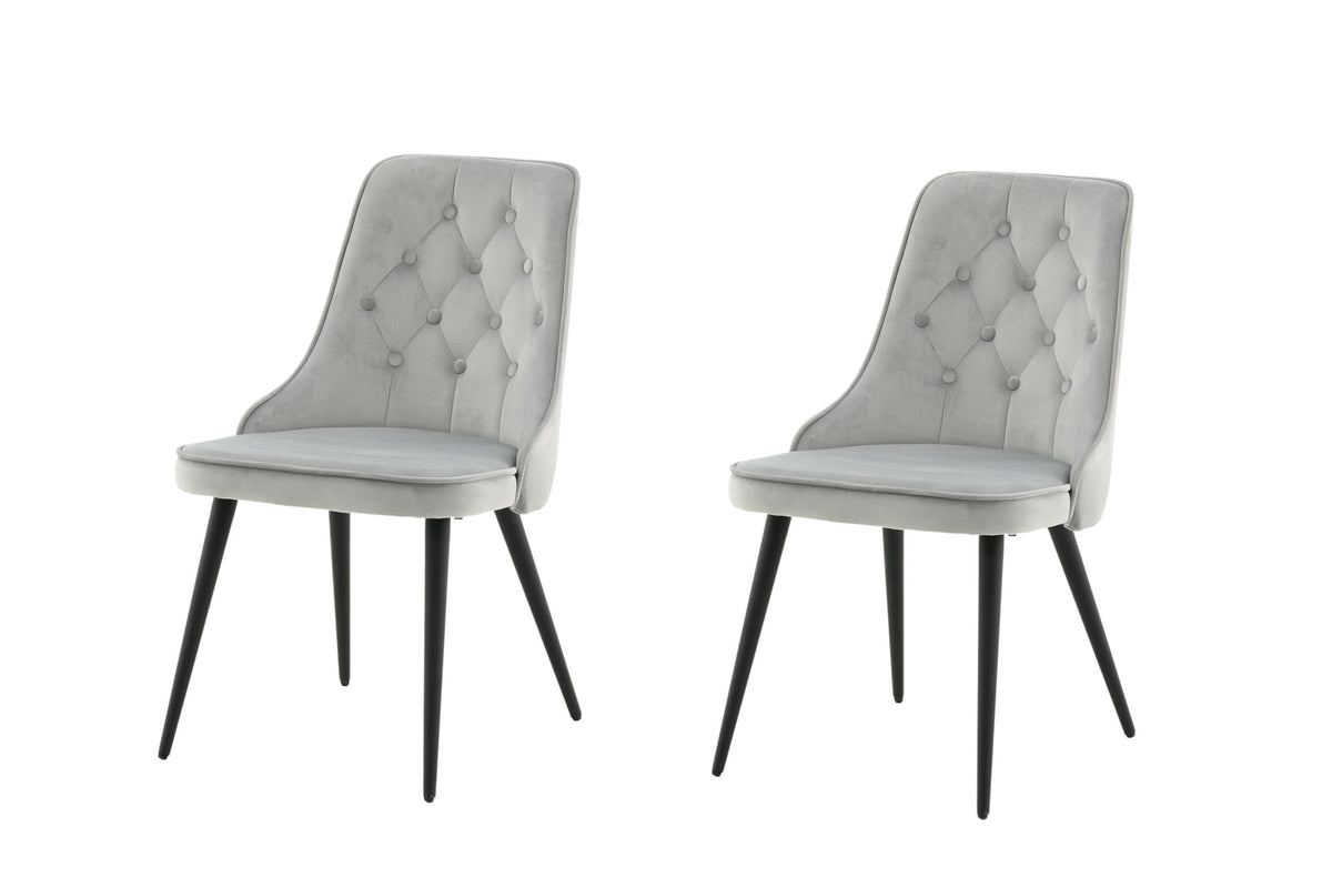 Velvet Deluxe matstol 2-pack ljusgrå sammet med svarta ben