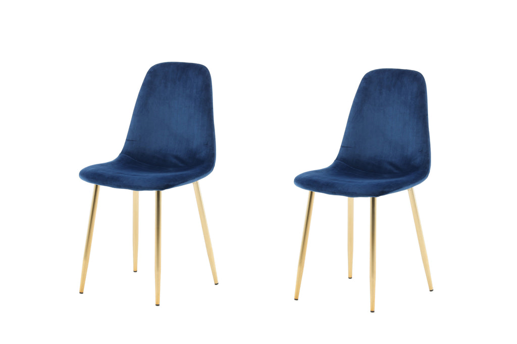 Polar matstol 2-pack blå sammet med matt mässingsfärgade ben